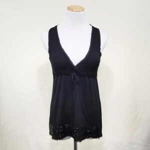 J. Crew lambswool black beaded tank raw edge small